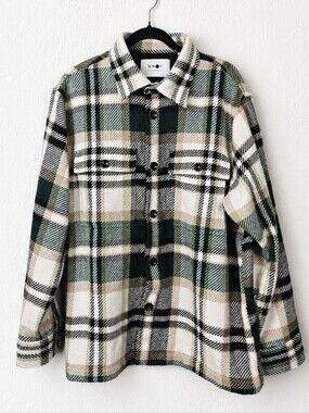 NN07 Soren Check Overshirt XXL Plaid Shacket Green Cream Shirt Jacket